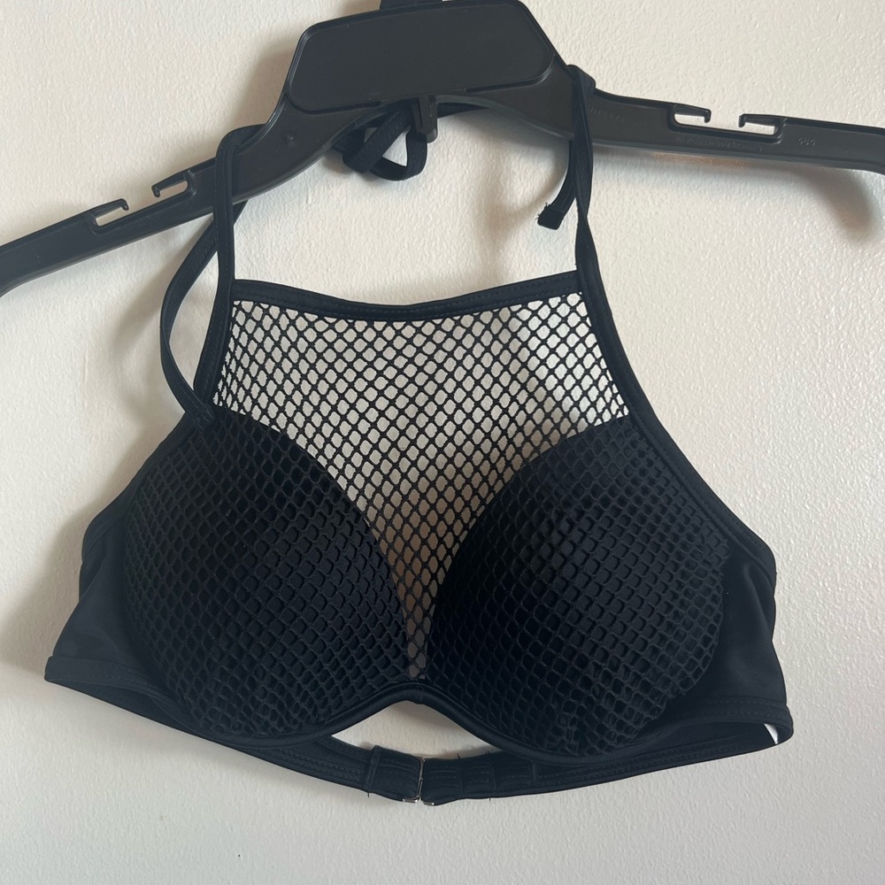 Xhilaration, S/P, black fishnet swim suit top, Never Worn, back+neck tie, clasps